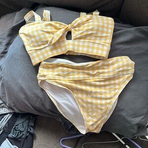 Yellow and white plaid bathing suit size small brand fresh water